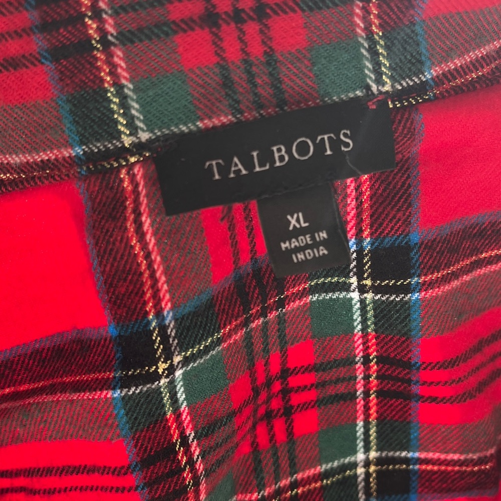 Talbots Cotton Flannel Pajama Top & Pants‎ Set 2 Pieces Womens XL Red Plaid Soft - Picture 3 of 17